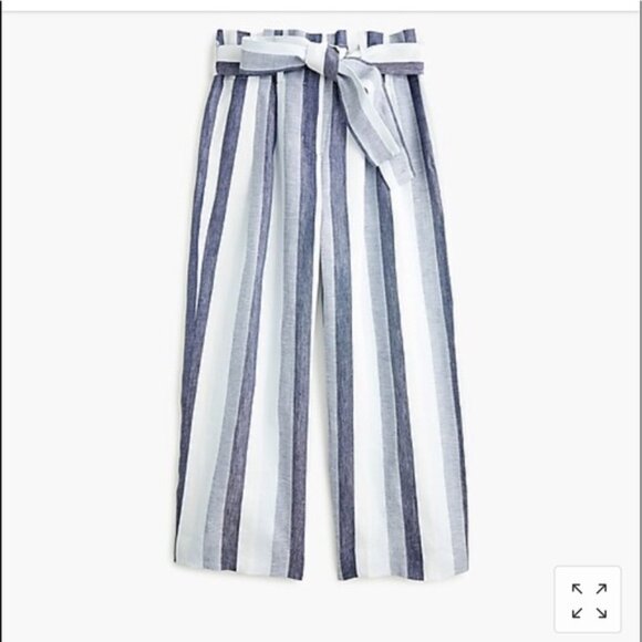 J.Crew Women's Point Sur Linen Paper Bag Pants - Size 0, Blue Stripes - Picture 2 of 4
